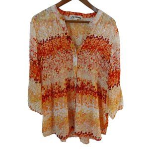 Bohemian Hope Springs Orange Sunset Sheer 3/4 Sleeve Blouse Women's Large - Like